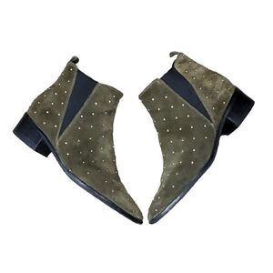 Marc Fisher Green Suede Ankle Booties with Rhinestones